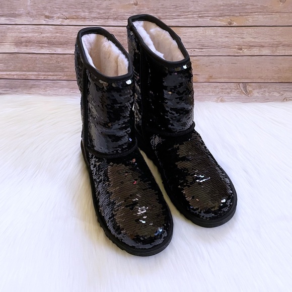 UGG Women’s Classic Short Sequin Black Boots - Picture 5 of 10